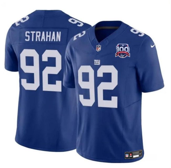 New York Giants #92 Michael Strahan Blue 2024 F.U.S.E. 100TH Season Patch Vapor Untouchable Limited Football Stitched Jersey