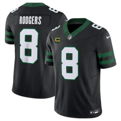 New York Jets #8 Aaron Rodgers Black 2024 F.U.S.E. With 4-Star C Patch Vapor Limited Football Stitched Jersey