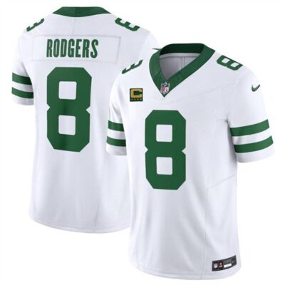 New York Jets #8 Aaron Rodgers White 2024 F.U.S.E. With 4-Star C Patch Vapor Limited Throwback Football Stitched Jersey