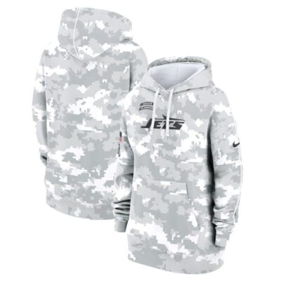 New York Jets Women's 2024 Salute To Service Club Fleece Pullover Hoodie - Arctic Camo