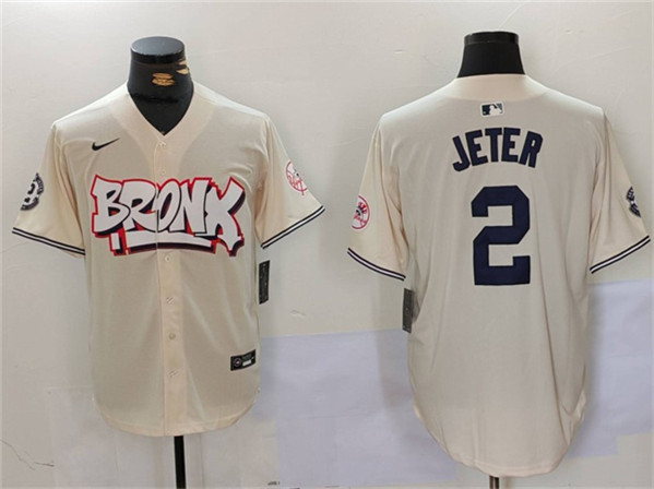 New York Yankees #2 Derek Jeter Cream Bronx Graffiti V2 Vapor Limited Stitched Baseball Jersey