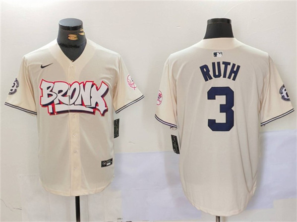 New York Yankees #3 Babe Ruth Cream Bronx Graffiti V2 Vapor Limited Stitched Baseball Jersey