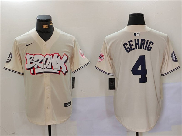 New York Yankees #4 Lou Gehrig Cream Bronx Graffiti V2 Vapor Limited Stitched Baseball Jersey