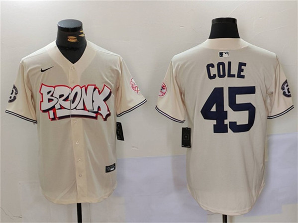 New York Yankees #45 Gerrit Cole Cream Bronx Graffiti V2 Vapor Limited Stitched Baseball Jersey