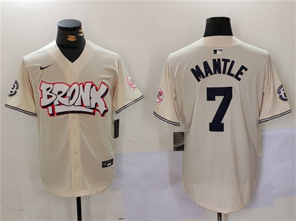 New York Yankees #7 Mickey Mantle Cream Bronx Graffiti V2 Vapor Limited Stitched Baseball Jersey