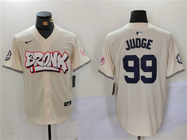 New York Yankees #99 Aaron Judge Cream Bronx Graffiti V2 Vapor Limited Stitched Baseball Jersey