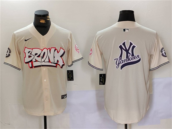 New York Yankees Team Big Logo Cream Bronx Graffiti V2 Vapor Limited Stitched Baseball Jersey
