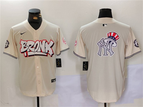 New York Yankees Team Big Logo Cream Bronx Graffiti V2 Vapor Limited Stitched Baseball Jersey