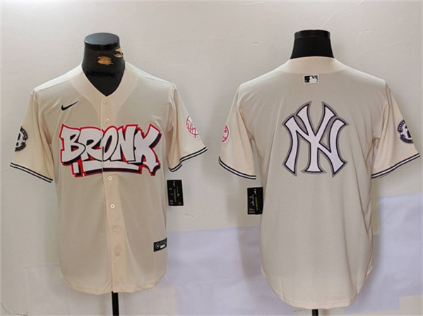 New York Yankees Team Big Logo Cream Bronx Graffiti V2 Vapor Limited Stitched Baseball Jersey