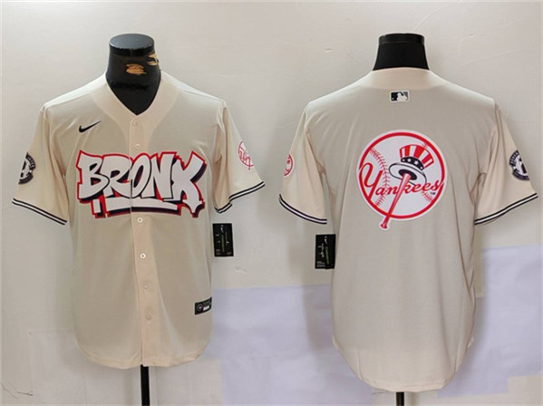 New York Yankees Team Big Logo Cream Bronx Graffiti V2 Vapor Limited Stitched Baseball Jersey