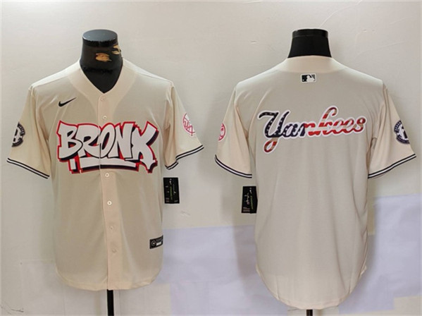 New York Yankees Team Big Logo Cream Bronx Graffiti V2 Vapor Limited Stitched Baseball Jersey