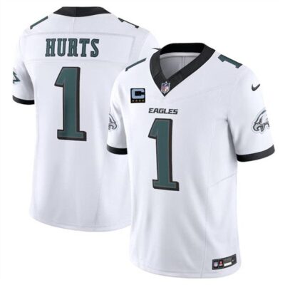 Philadelphia Eagles #1 Jalen Hurts White 2024 F.U.S.E. With 4-Star C Patch Vapor Untouchable Limited Football Stitched Jersey