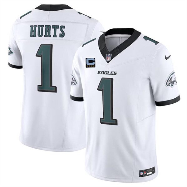 Philadelphia Eagles #1 Jalen Hurts White 2024 F.U.S.E. With 4-Star C Patch Vapor Untouchable Limited Football Stitched Jersey