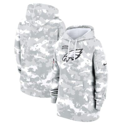 Philadelphia Eagles Women's 2024 Salute To Service Club Fleece Pullover Hoodie - Arctic Camo