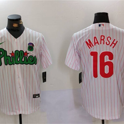 Philadelphia Phillies #16 Brandon Marsh White/Green Cool Base Stitched Jersey