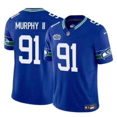 Seattle Seahawks #91 Byron Murphy II Royal 2024 With Dradt Patch F.U.S.E Throwback Vapor Limited Football Stitched Jersey