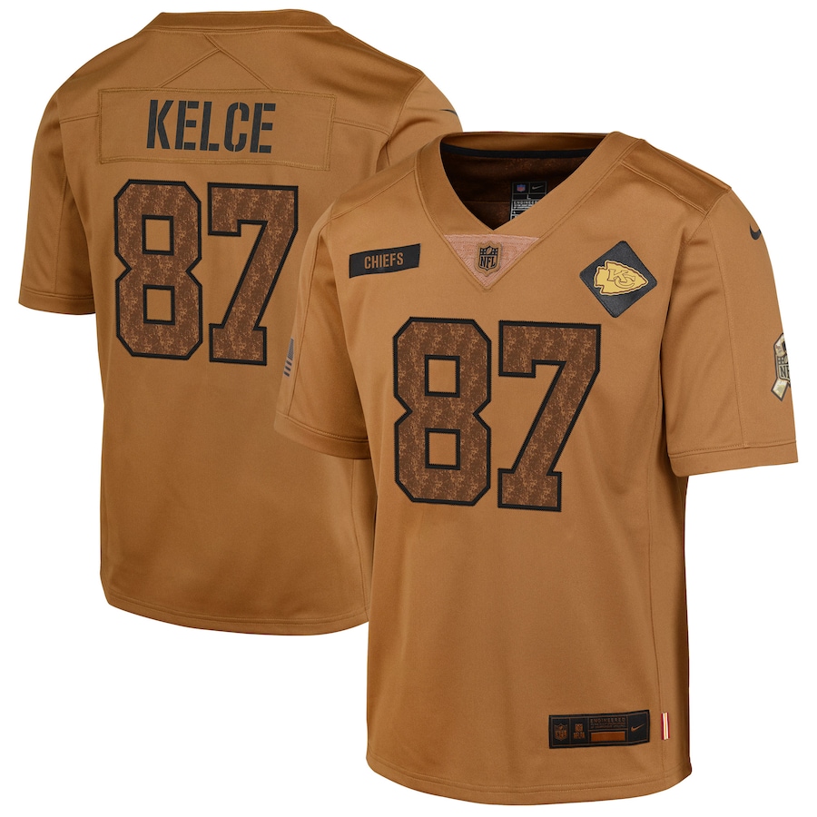 Travis Kelce Kansas City Chiefs Youth 2023 Salute To Service Limited Jersey - Brown