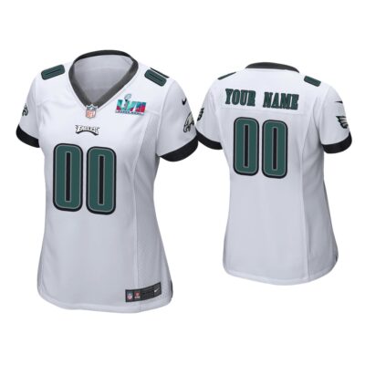Women Custom Philadelphia Eagles Super Bowl LVII White Game Jersey