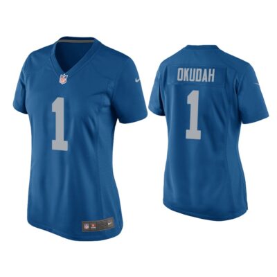 Women Jeff Okudah Detroit Lions Blue Throwback Game Jersey