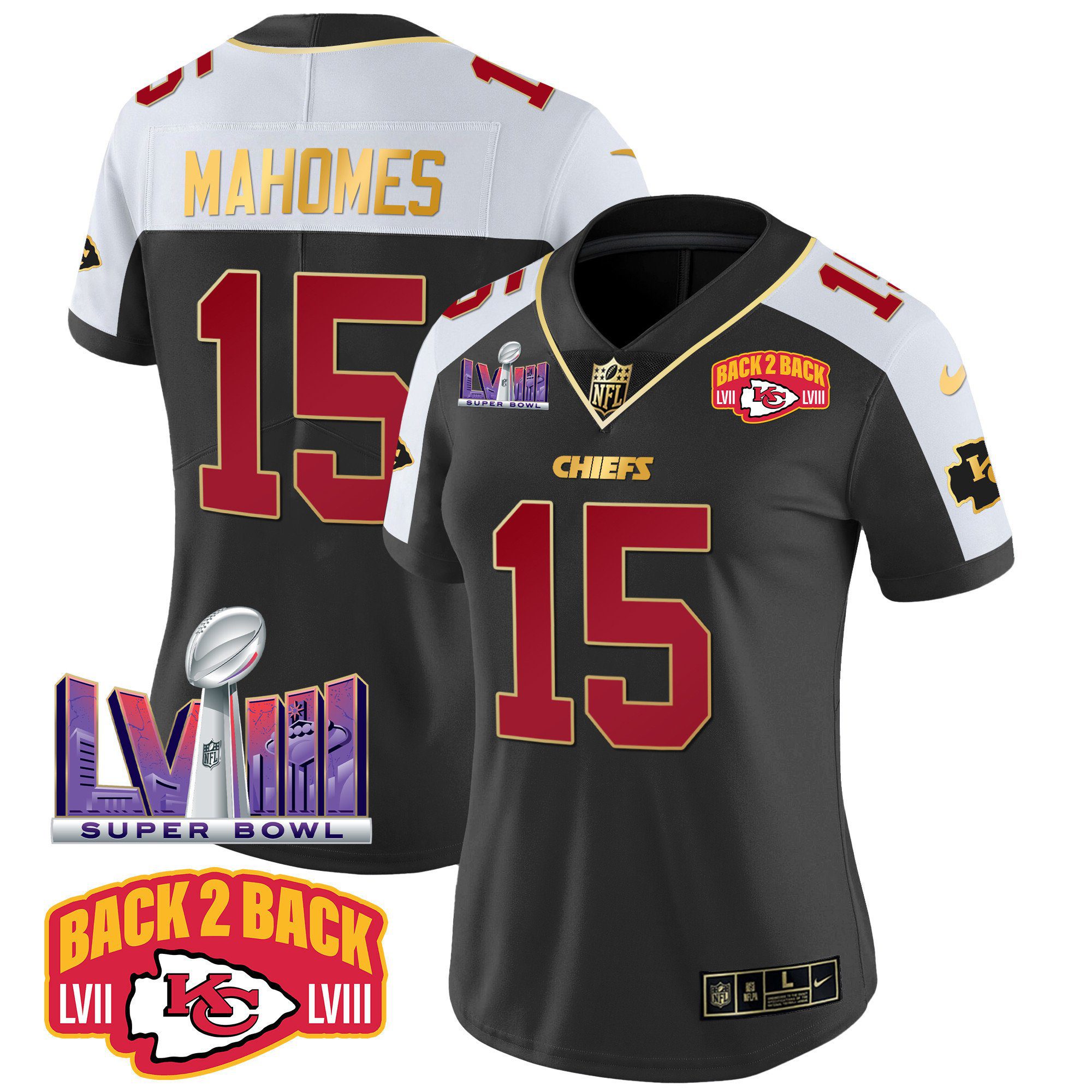 Women Kansas City Chiefs Super Bowl LVIII & Back 2 Back Patch Vapor Jersey