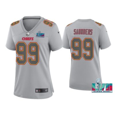 Women Khalen Saunders Kansas City Chiefs Super Bowl LVII Gray Atmosphere Jersey