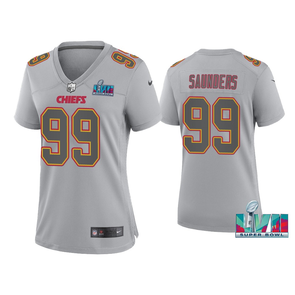 Women Khalen Saunders Kansas City Chiefs Super Bowl LVII Gray Atmosphere Jersey