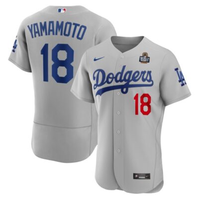 Yoshinobu Yamamoto Los Angeles Dodgers 2024 World Series Alternate Player Jersey - Gray