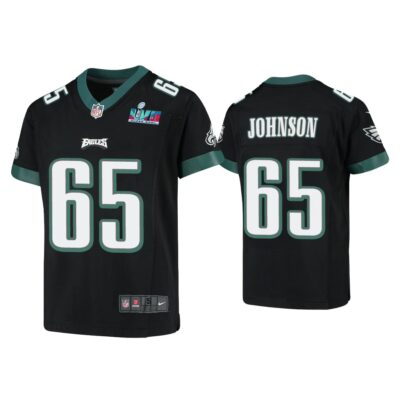 Youth Lane Johnson Philadelphia Eagles Super Bowl LVII Black Game Jersey