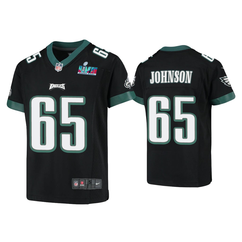 Youth Lane Johnson Philadelphia Eagles Super Bowl LVII Black Game Jersey