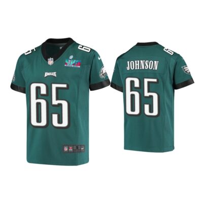Youth Lane Johnson Philadelphia Eagles Super Bowl LVII Midnight Green Game Jersey