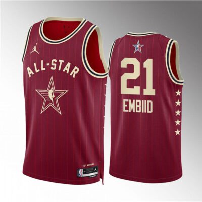 2024 All-Star #21 Joel Embiid Crimson Stitched Basketball Jersey