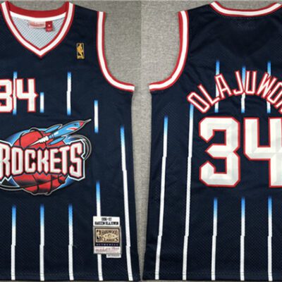 Houston Rockets #34 Hakeem Olajuwon Navy 1996-97 Mitchell & Ness Hardwood Classics Swingman Stitched Basketball Jersey