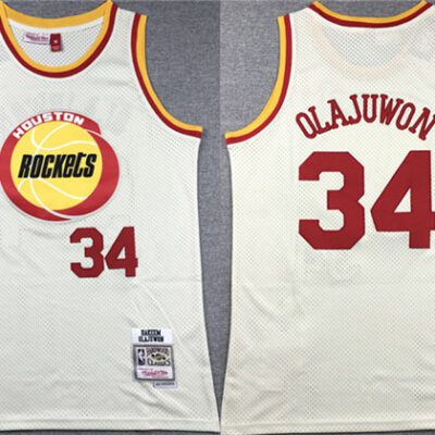 Houston Rockets #34 Hakeem Olajuwon White Mitchell & Ness Hardwood Classics Swingman Stitched Basketball Jersey