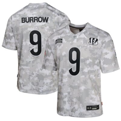 Joe Burrow Cincinnati Bengals Youth 2024 Salute to Service Game Jersey - Arctic Camo