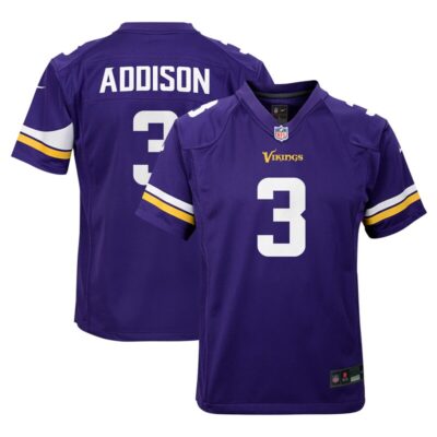 Jordan Addison Minnesota Vikings Youth Team Player Game Jersey - Purple