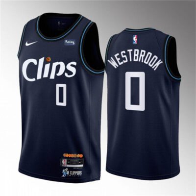 Los Angeles Clippers #0 Russell Westbrook Navy 2023-24 City Edition Stitched Jersey