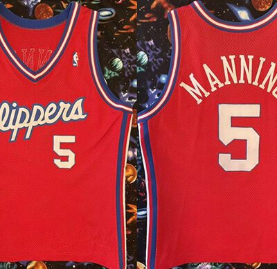 Los Angeles Clippers #5 Danny Manning Red 93-94 Champion Stitched Jersey