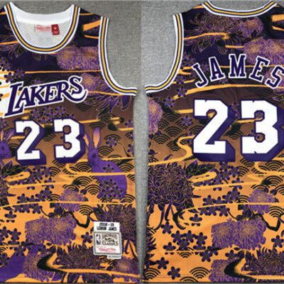 Los Angeles Lakers #23 LeBron James Purple/Yellow Throwback basketball Jersey