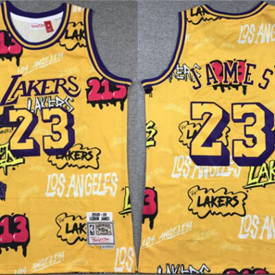 Los Angeles Lakers #23 LeBron James Yellow 1996-97 Throwback basketball Jersey