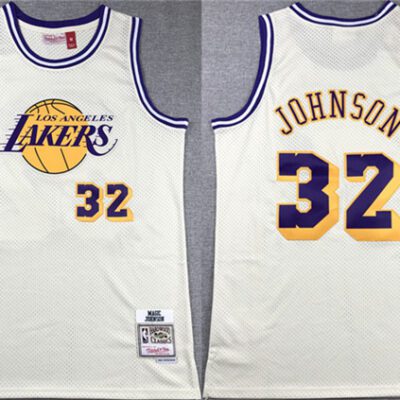 Los Angeles Lakers #32 Magic Johnson White Throwback basketball Jersey