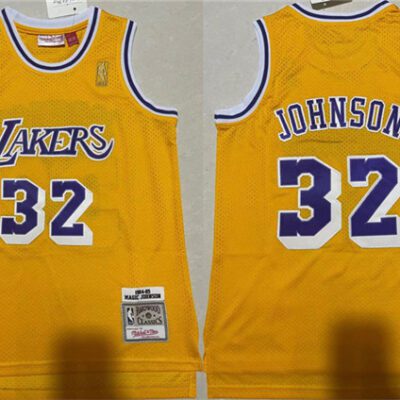 Los Angeles Lakers #32 Magic Johnson Yellow Throwback basketball Jersey