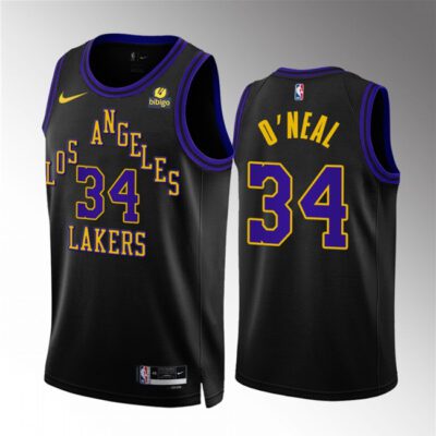 Los Angeles Lakers #34 Shaquille O'Neal Black 2023/24 City Edition Stitched Basketball Jersey