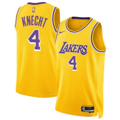 Los Angeles Lakers #4 Dalton Knecht Yellow 2024 Draft Icon Edition Stitched Basketball Jersey