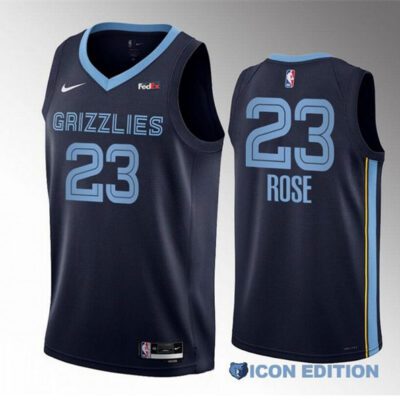 Memphis Grizzlies #23 Derrick Rose Navy Icon Edition Stitched Jersey