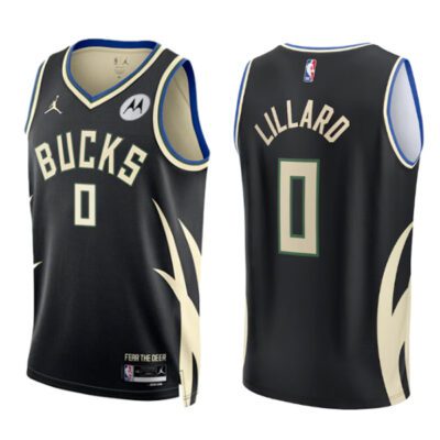 Milwaukee Bucks #0 Damian Lillard Black Stitched Basketball Jersey