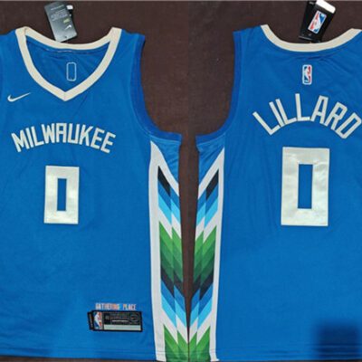 Milwaukee Bucks #0 Damian Lillard Blue 2022-23 City Edition Stitched Basketball Jersey