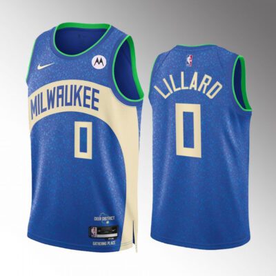 Milwaukee Bucks #0 Damian Lillard Blue 2023/24 City Edition Stitched Basketball Jersey