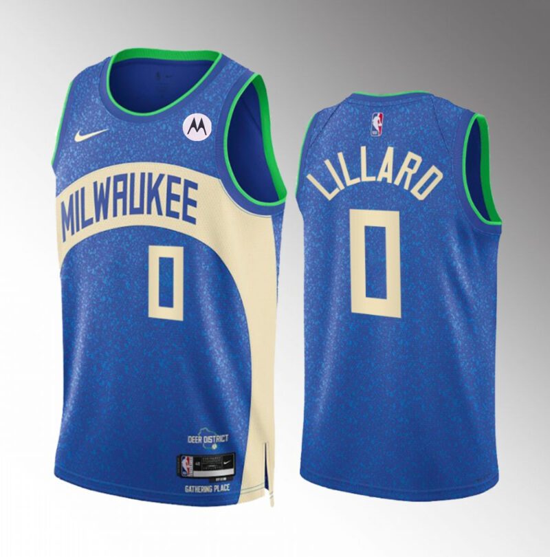 Milwaukee Bucks #0 Damian Lillard Blue 2023/24 City Edition Stitched Basketball Jersey