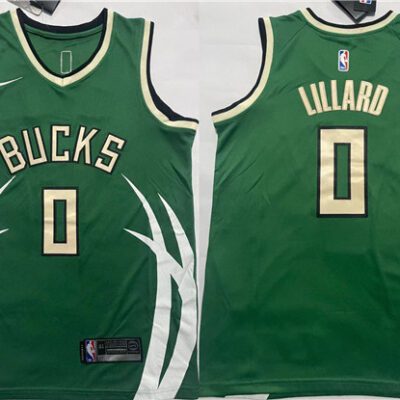 Milwaukee Bucks #0 Damian Lillard Green Icon Edition Stitched Basketball Jersey