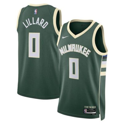 Milwaukee Bucks #0 Damian Lillard Green Icon Edition Stitched Basketball Jersey